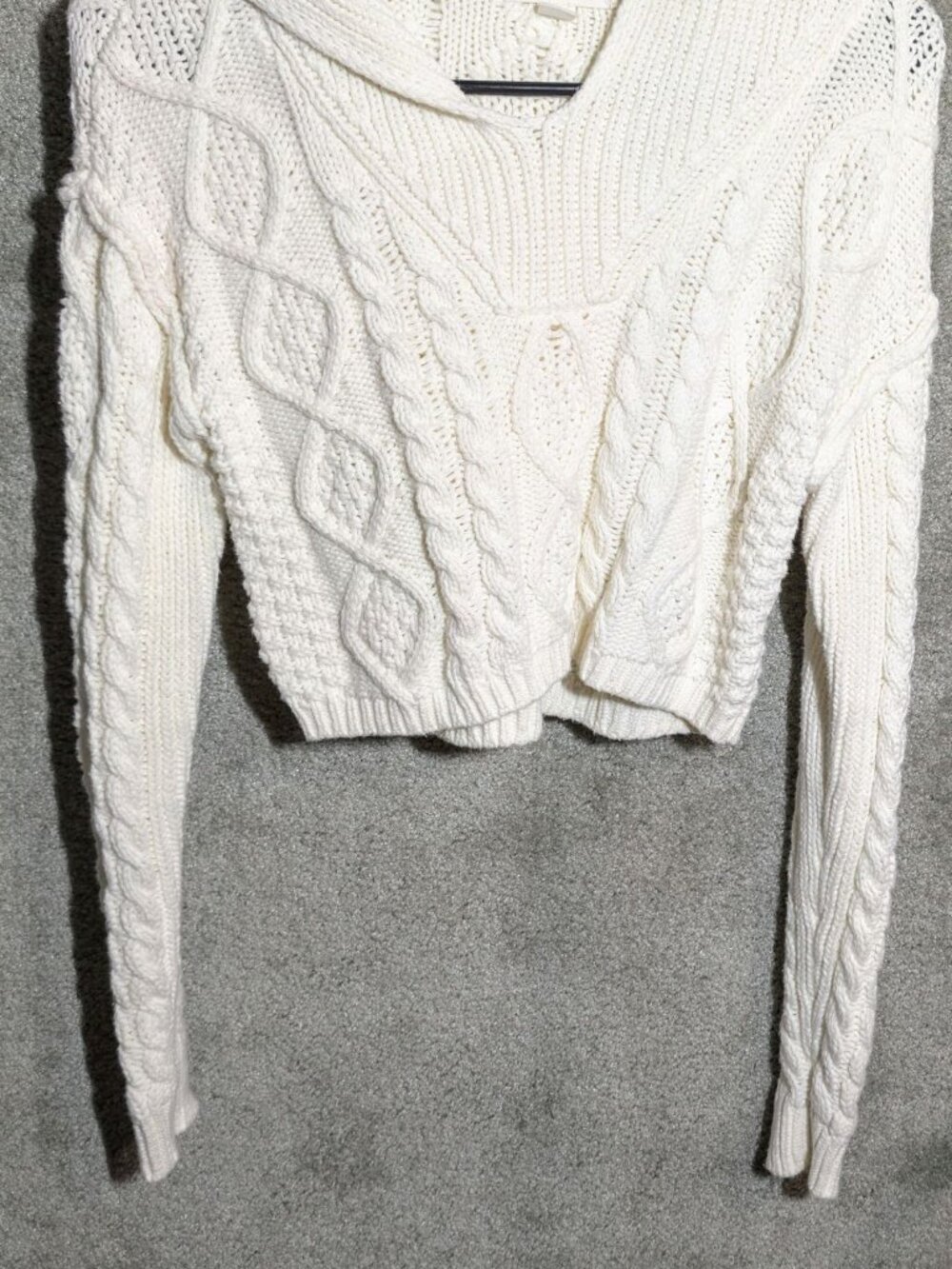 Aeropostale Cream Cable Knit Hooded Pullover Sweater 070